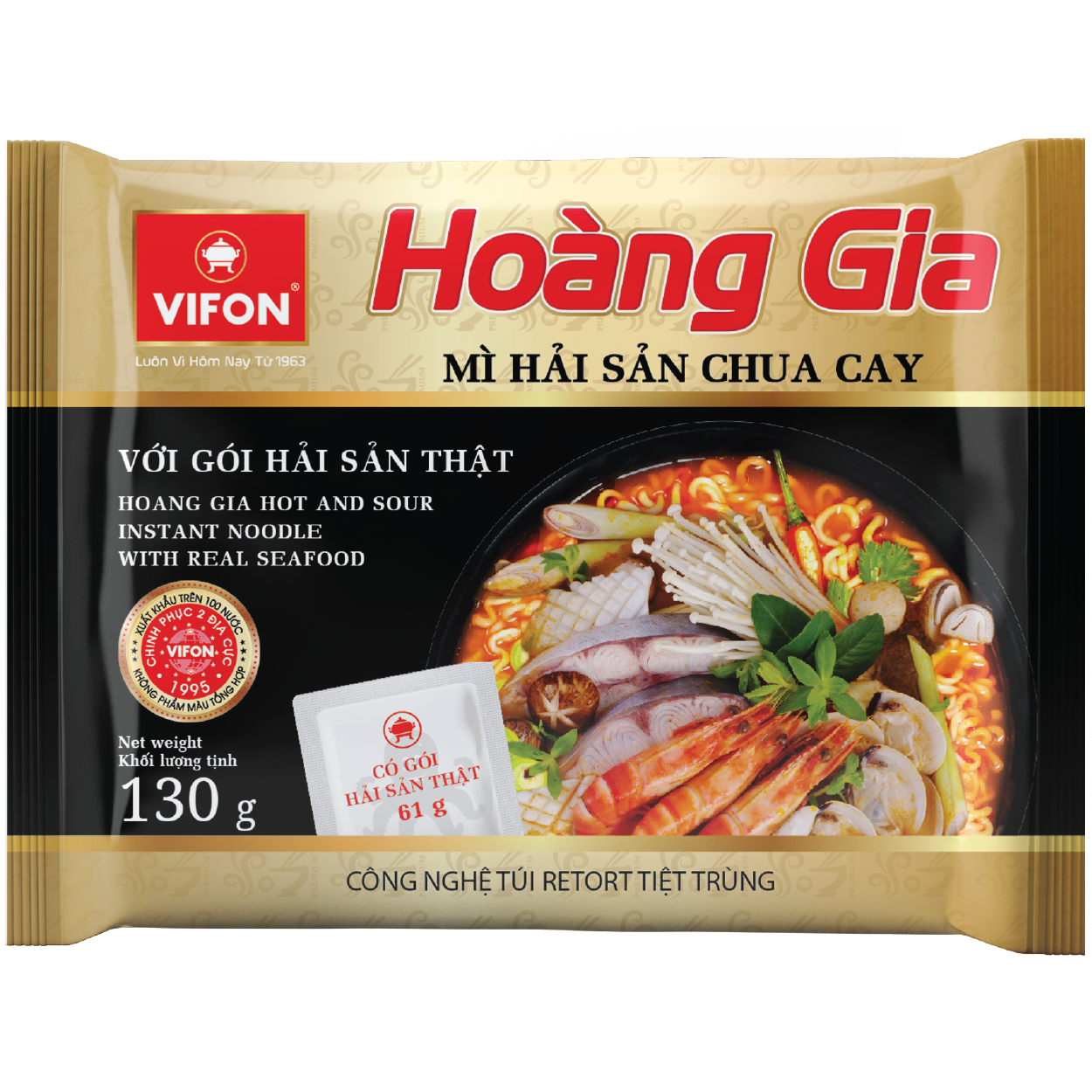 Hoang Gia Hot And Sour Instant Noodle With Real Seafood 130g